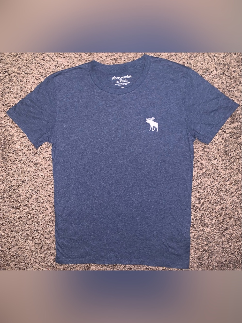 Abercrombie & Fitch Men's Heather Navy Crewneck T-Shirt with White Moose Logo